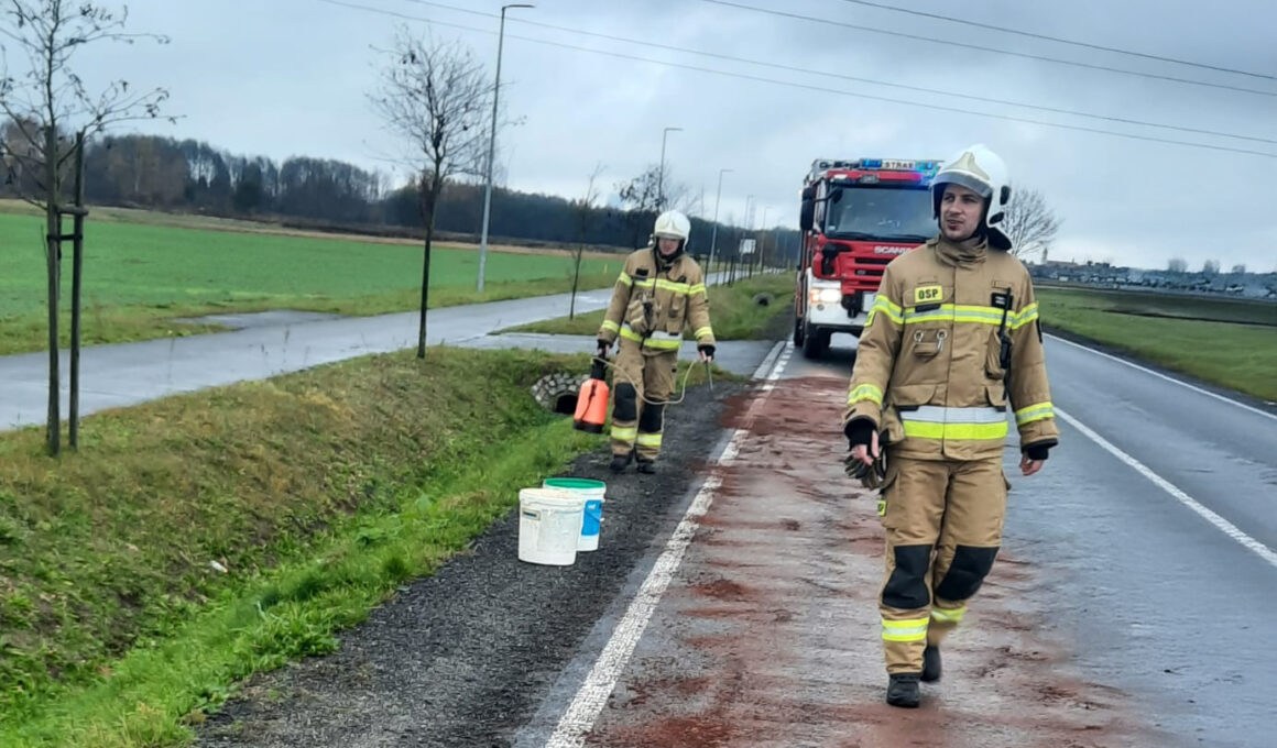 Plama oleju na DW457 - Stare Siołkowice - Chróścice