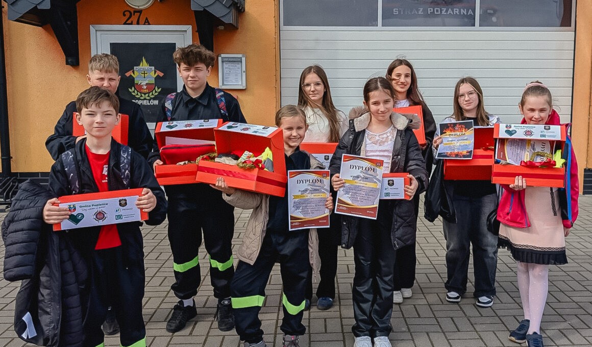 6 reprezentantów Akademii Młodego Strażaka na Gminnym Turnieju Wiedzy Pożarniczej w Popielowie